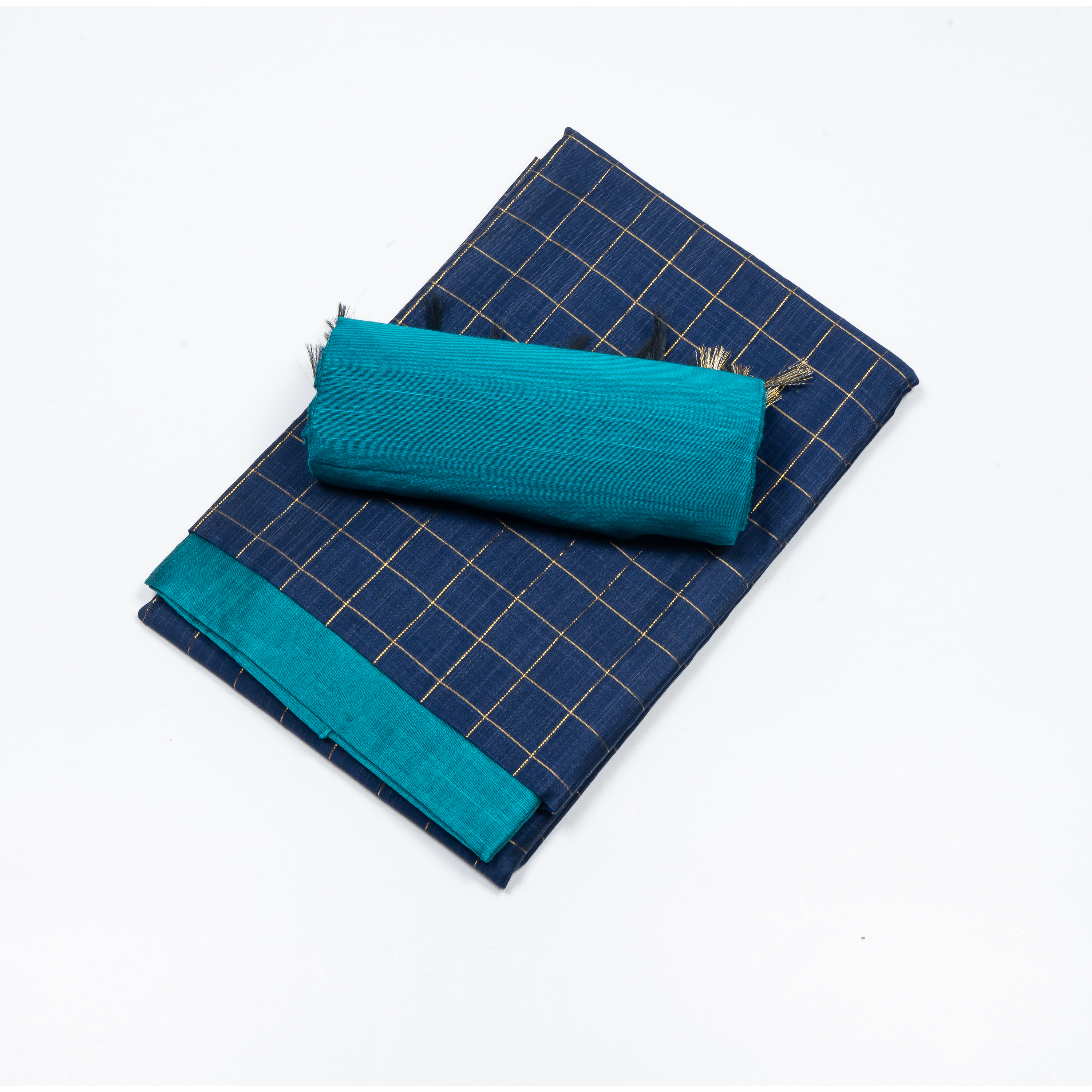 Raw Silk Dress Material-Dark Blue top Blue Bottom