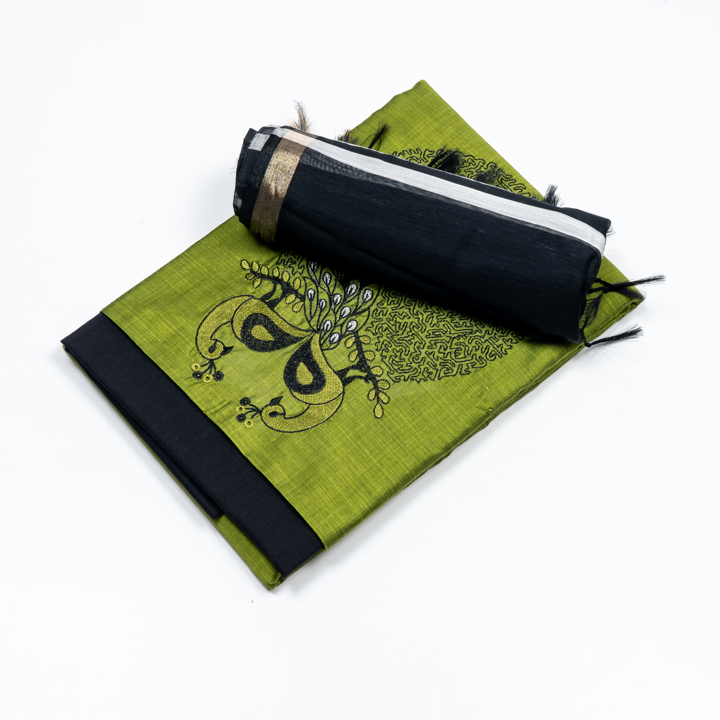 Semi Turssar Dress Material -Green Top Block Bottom