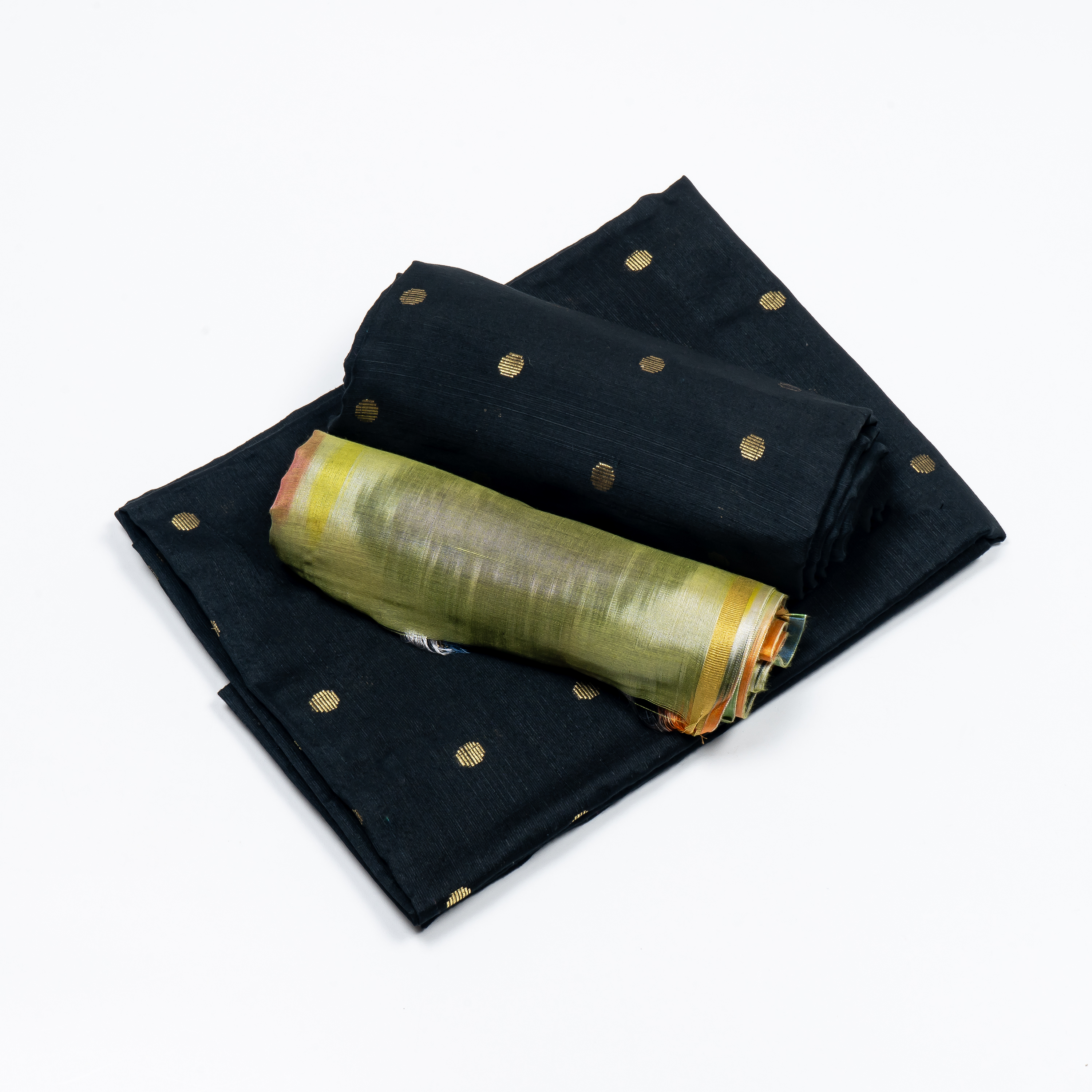 Cotton Silk Dress Material-Block Print with Zari Border-Green