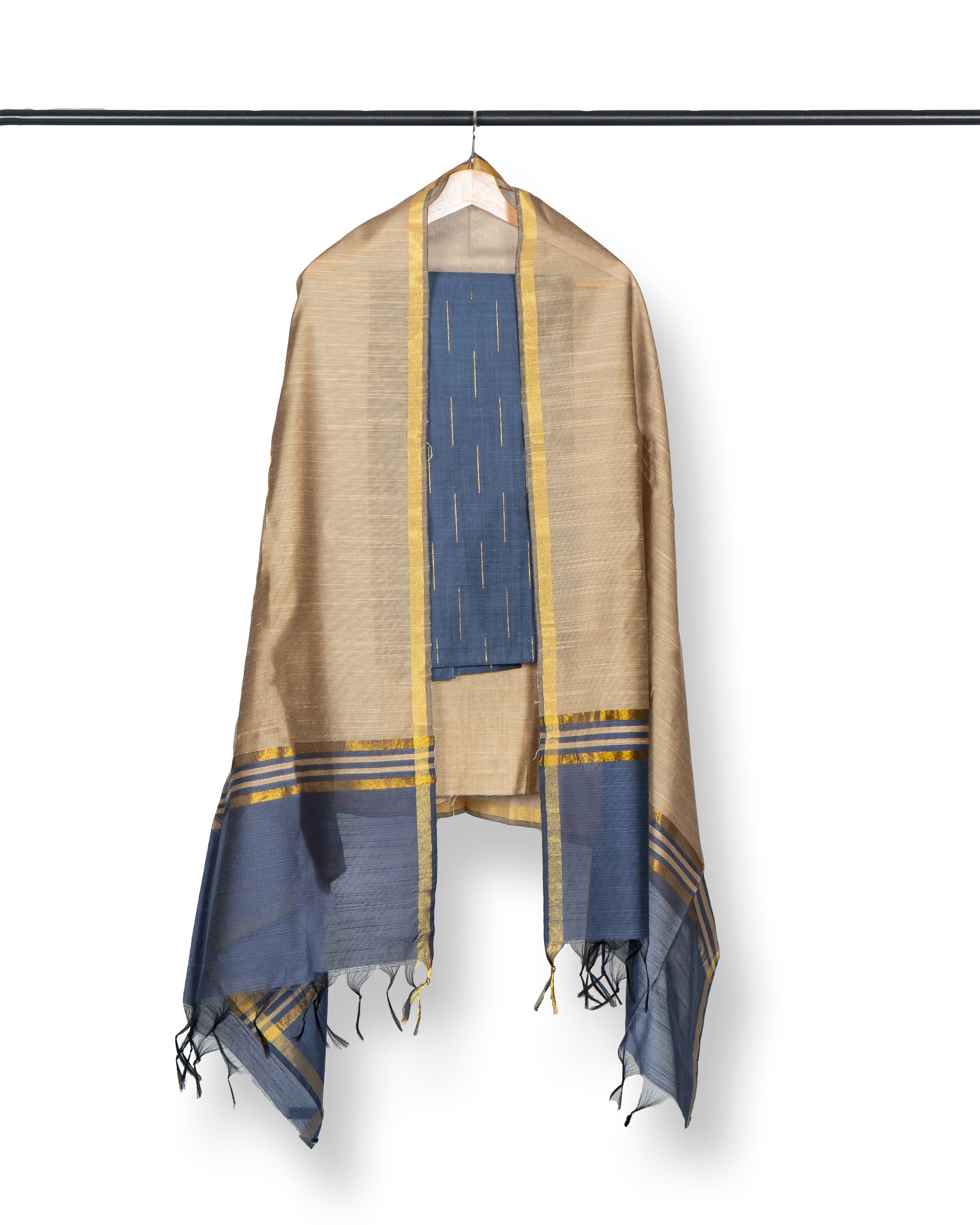 Raw Silk Dress Material -Grey