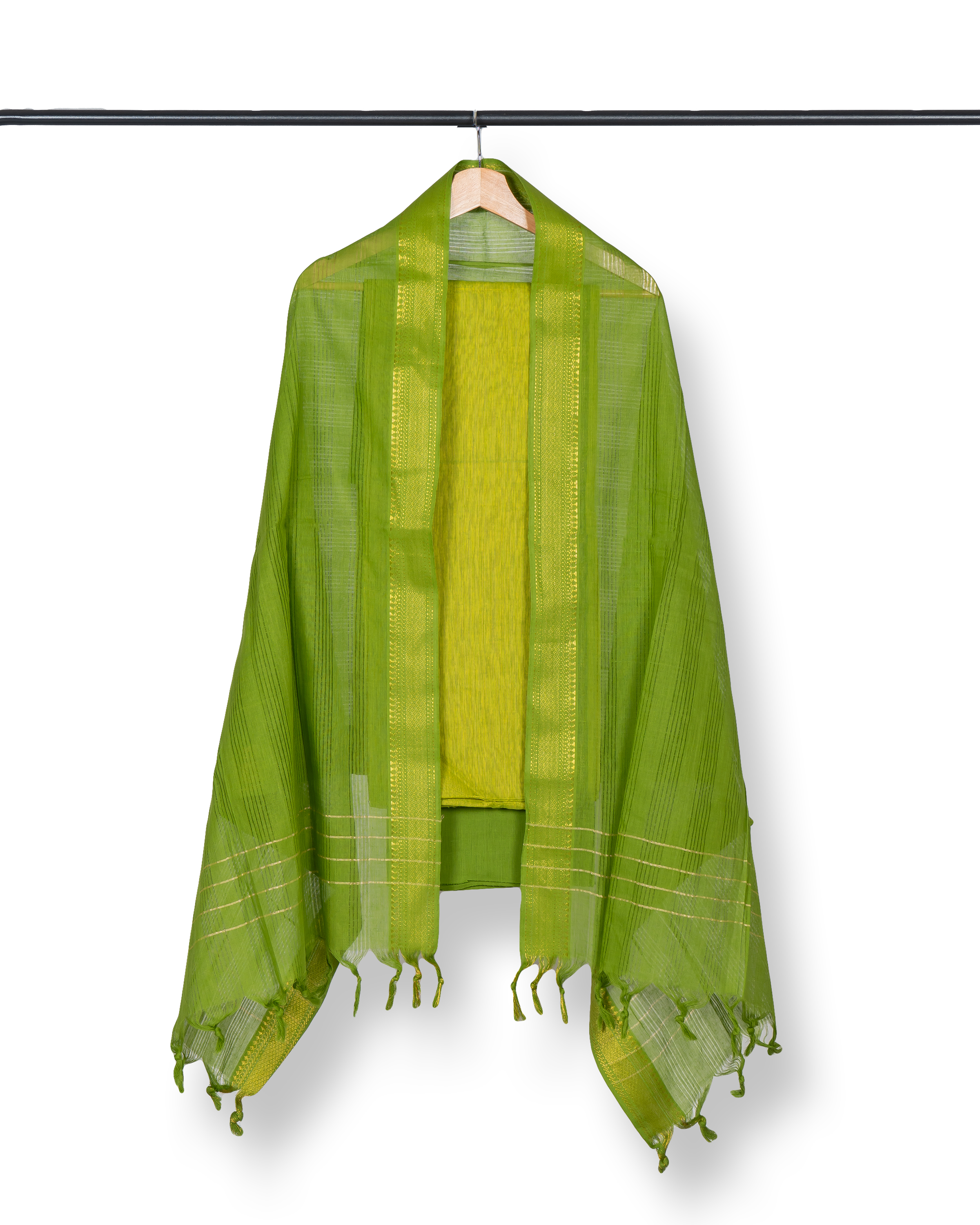 Mangalagiri Cotton Dress Material -Green-Parrot Green