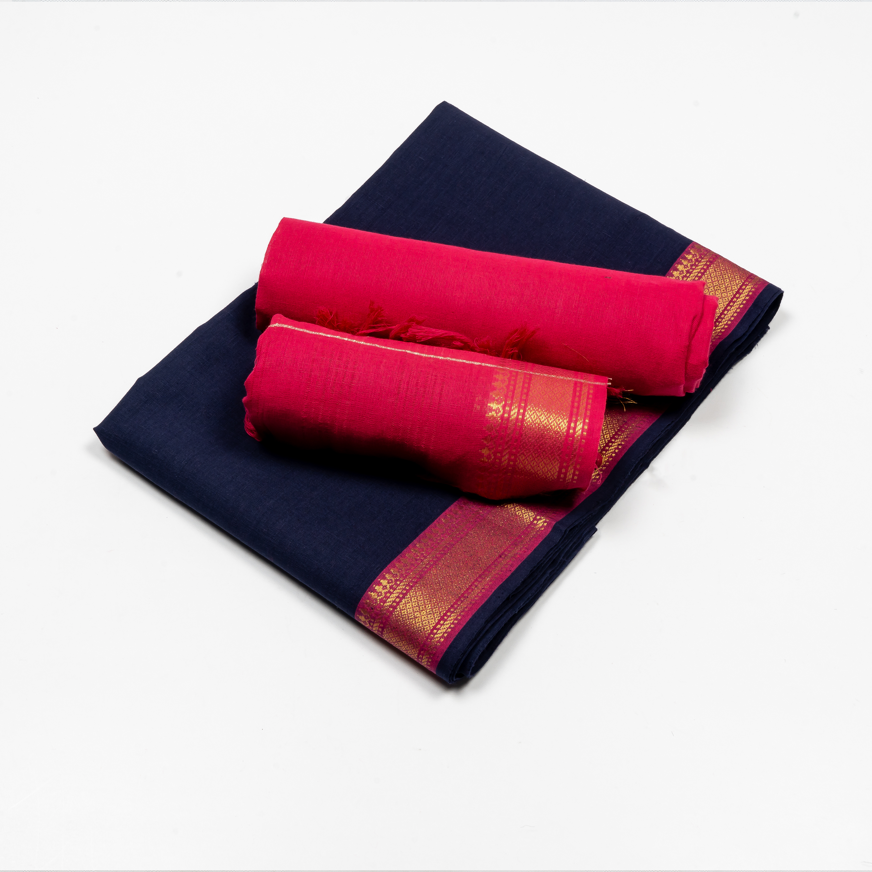 Mangalagiri Cotton Dress Material -Dark Blue-Pink