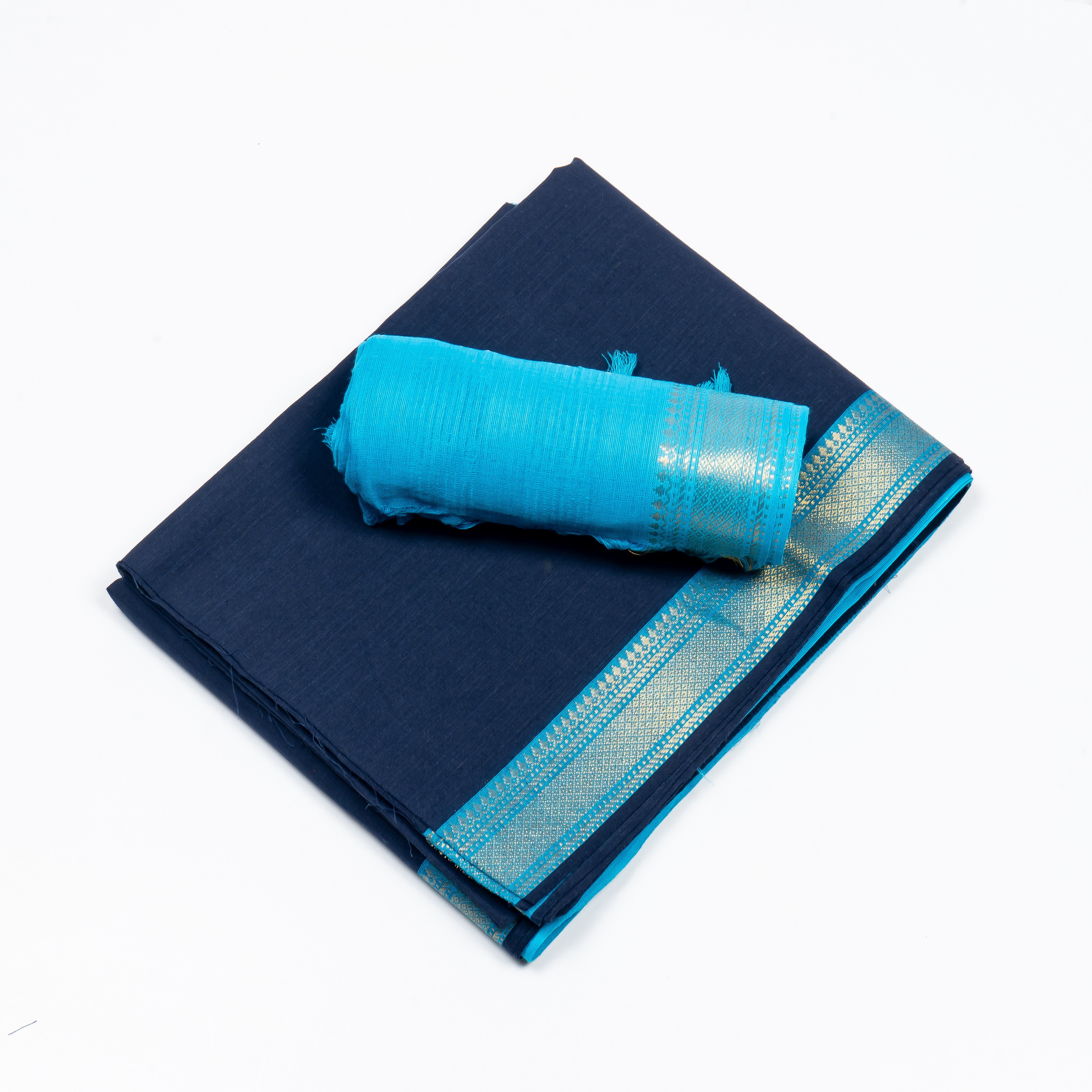 Mangalagiri Cotton Dress Material-Dark Blue-Sky Blue